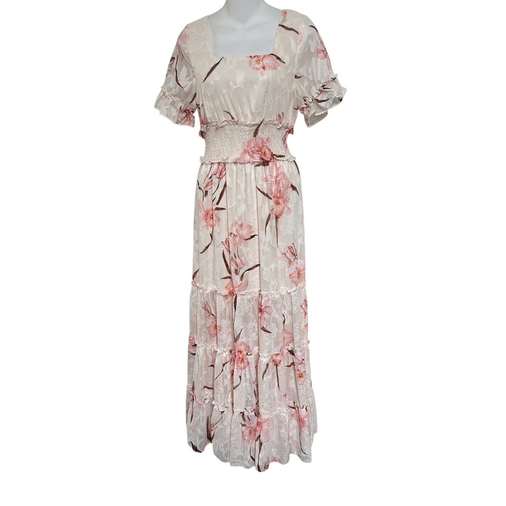 Baltic Born Cream Maxi Dress with Pink Floral Pattern